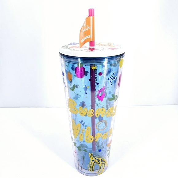 Starbucks Manuela Guillen Buenas Vibras Good Vibes Blue Icon Tumbler 24 oz NEW - Picture 2 of 6